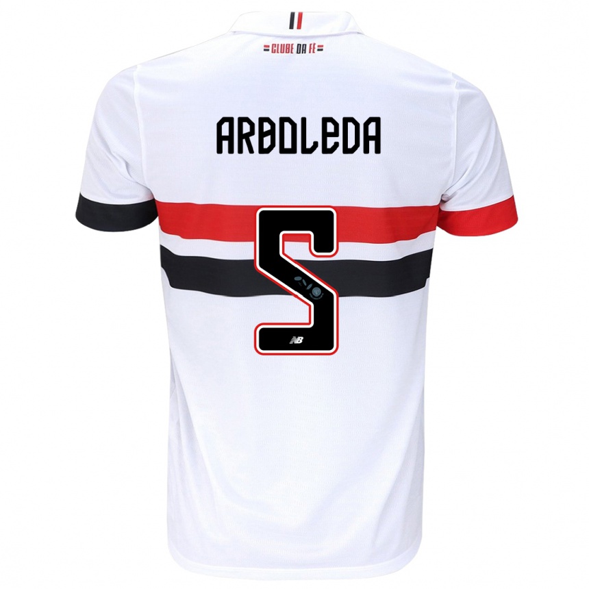 Niño Fútbol Camiseta Robert Arboleda #5 Blanco Rojo Negro 1ª Equipación 2024/25