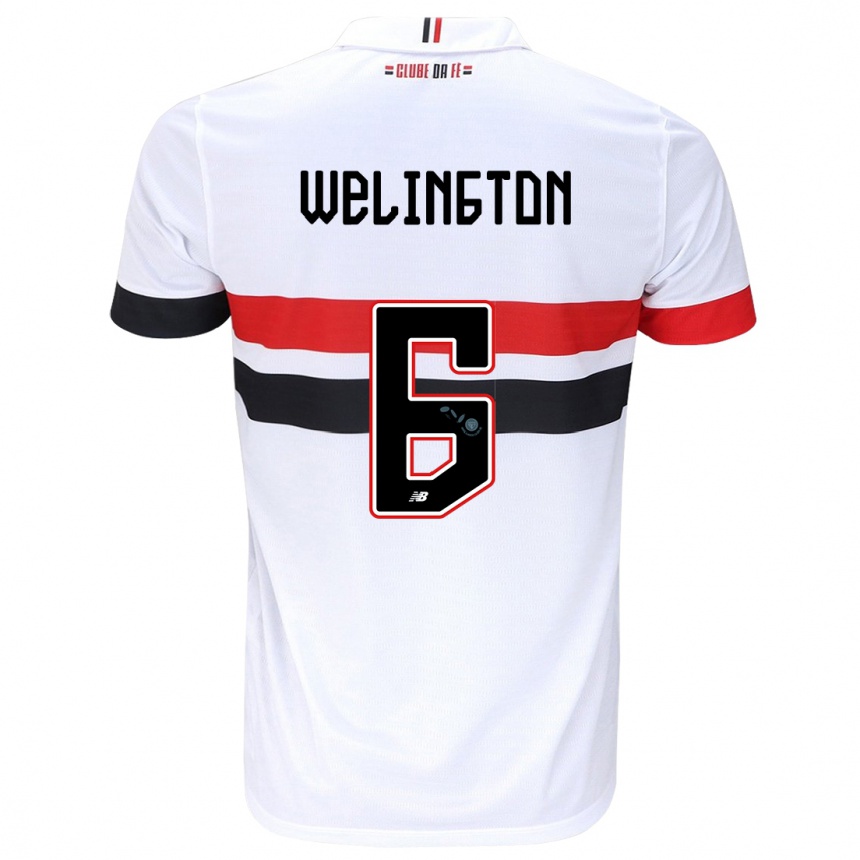 Niño Fútbol Camiseta Welington #6 Blanco Rojo Negro 1ª Equipación 2024/25