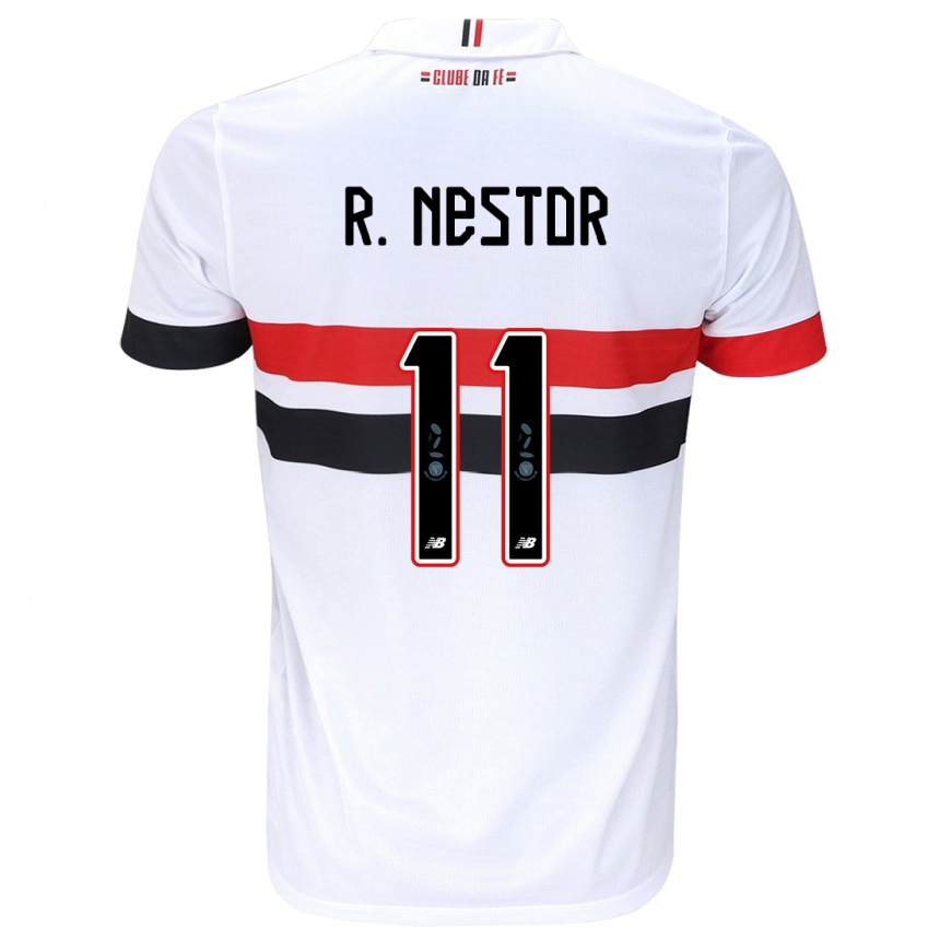 Niño Fútbol Camiseta Rodrigo Nestor #11 Blanco Rojo Negro 1ª Equipación 2024/25