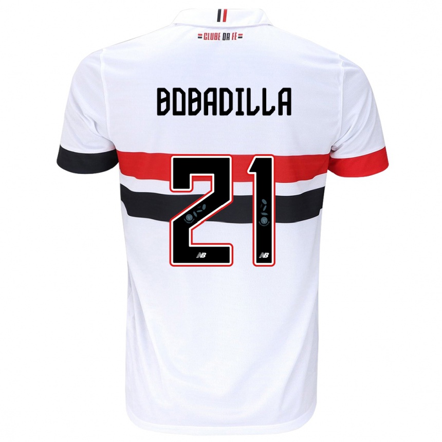 Niño Fútbol Camiseta Damián Bobadilla #21 Blanco Rojo Negro 1ª Equipación 2024/25