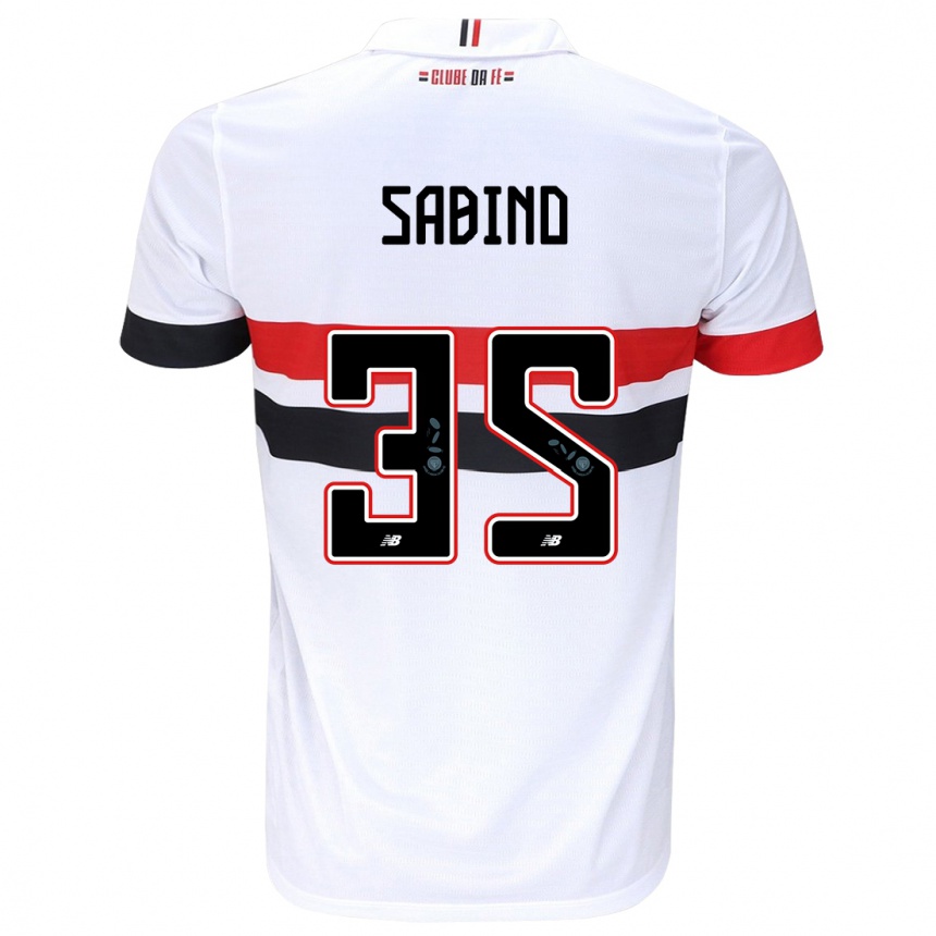 Niño Fútbol Camiseta Sabino #35 Blanco Rojo Negro 1ª Equipación 2024/25