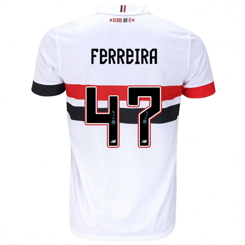 Niño Fútbol Camiseta Ferreira #47 Blanco Rojo Negro 1ª Equipación 2024/25