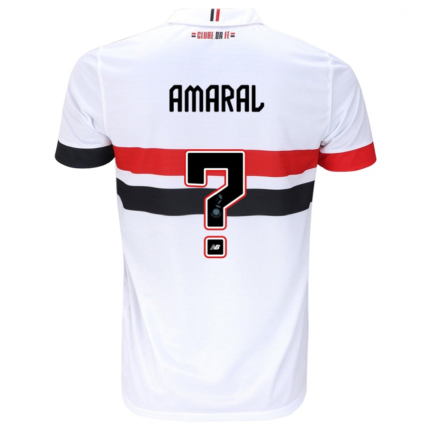 Niño Fútbol Camiseta Mateus Amaral #0 Blanco Rojo Negro 1ª Equipación 2024/25