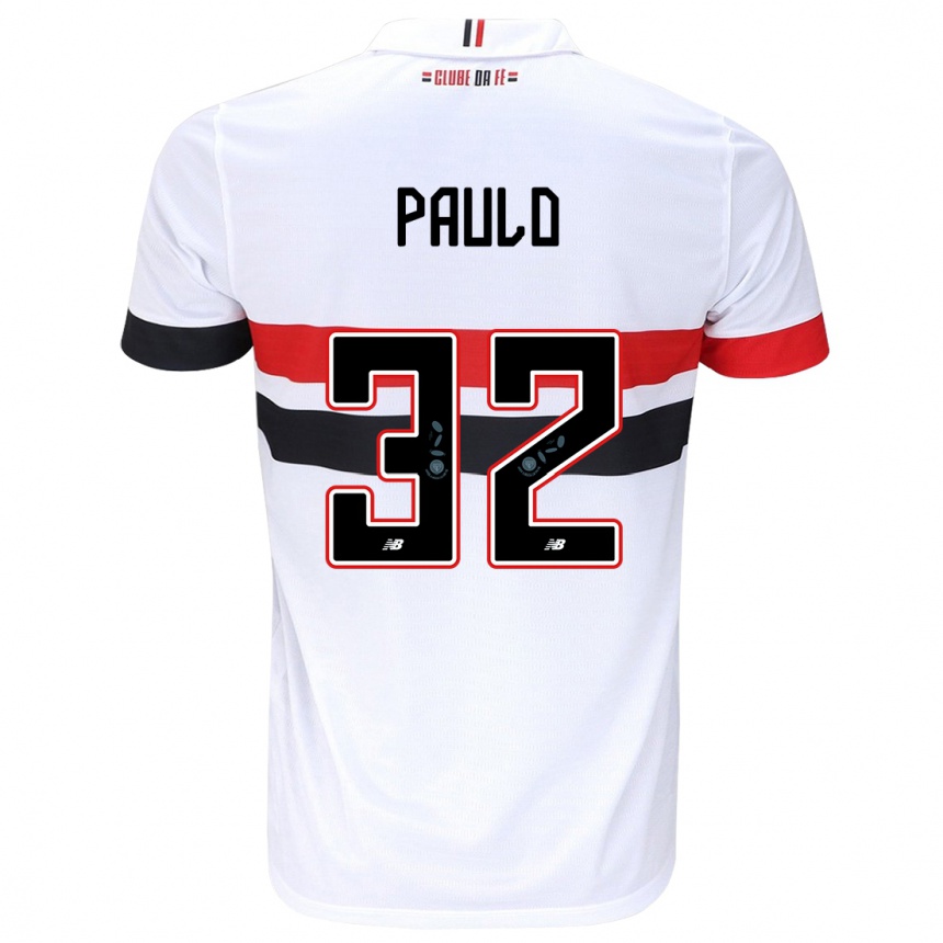 Niño Fútbol Camiseta Marcos Paulo #32 Blanco Rojo Negro 1ª Equipación 2024/25