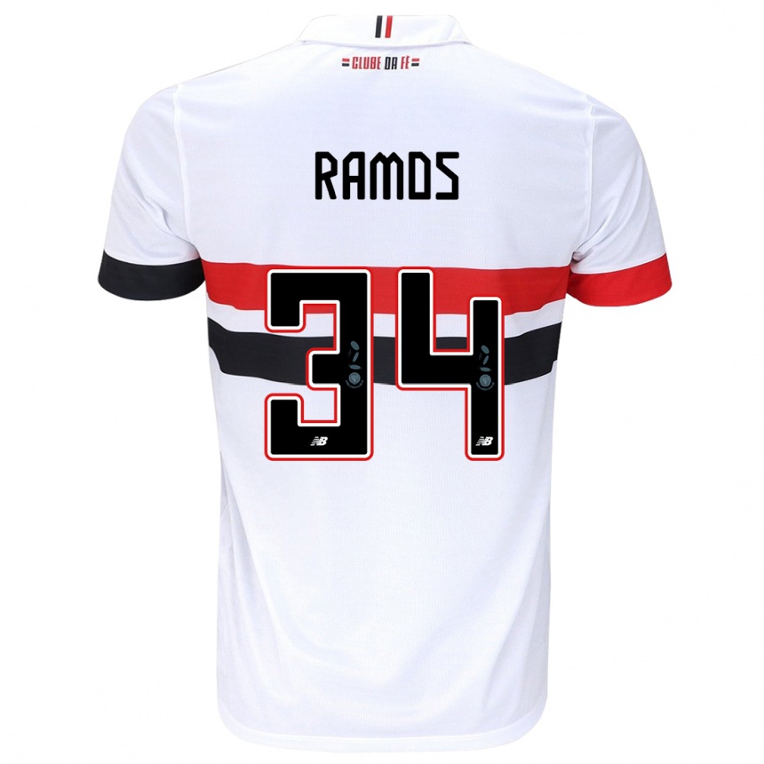 Niño Fútbol Camiseta Raí Ramos #34 Blanco Rojo Negro 1ª Equipación 2024/25