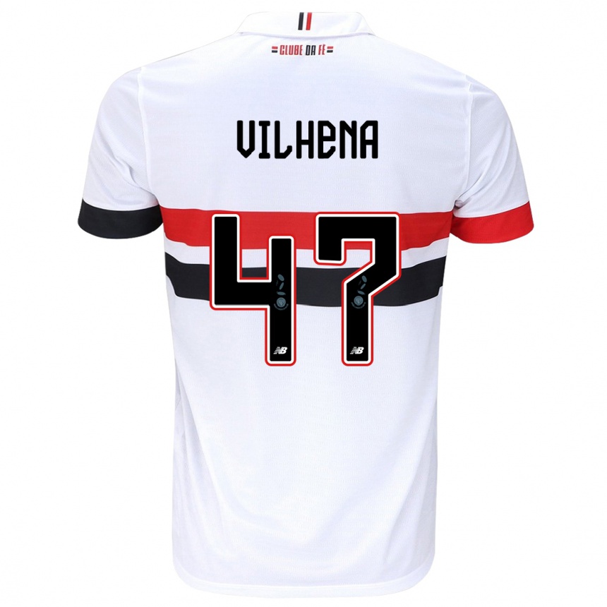 Niño Fútbol Camiseta Pedro Vilhena #47 Blanco Rojo Negro 1ª Equipación 2024/25