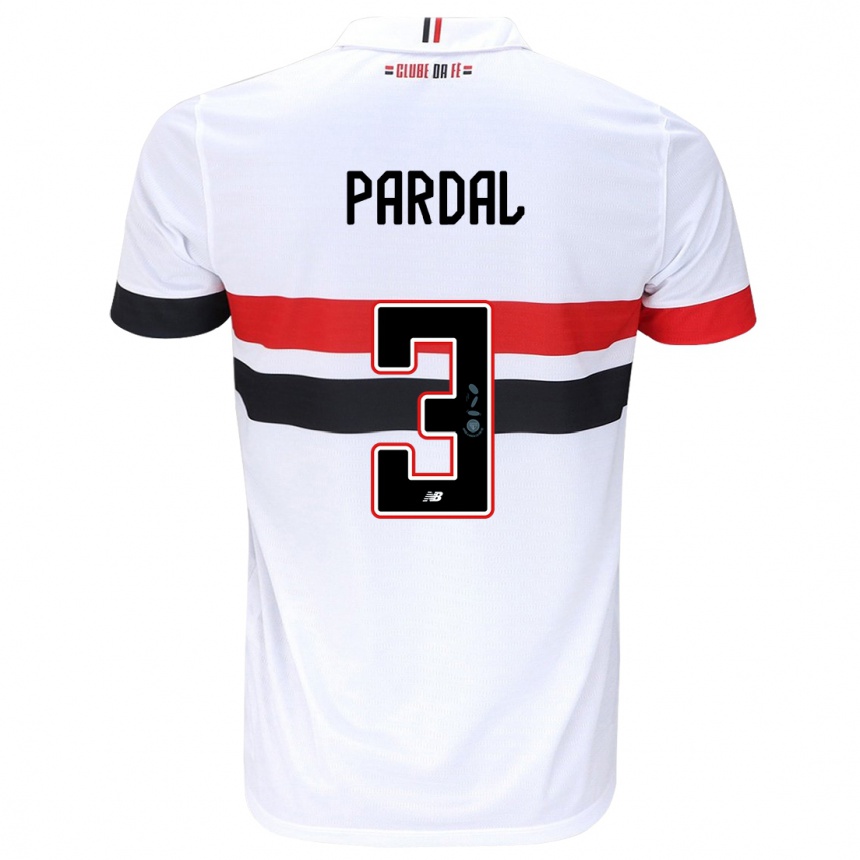 Niño Fútbol Camiseta Pardal #3 Blanco Rojo Negro 1ª Equipación 2024/25