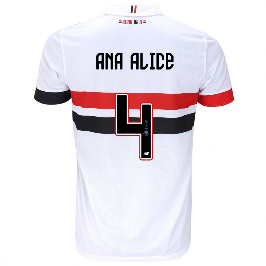 Niño Fútbol Camiseta Ana Alice Luciano Da Silva #4 Blanco Rojo Negro 1ª Equipación 2024/25