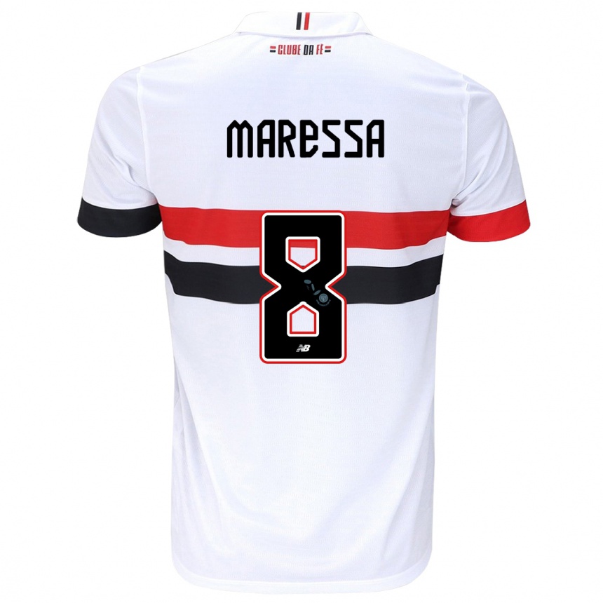 Niño Fútbol Camiseta Maressa #8 Blanco Rojo Negro 1ª Equipación 2024/25