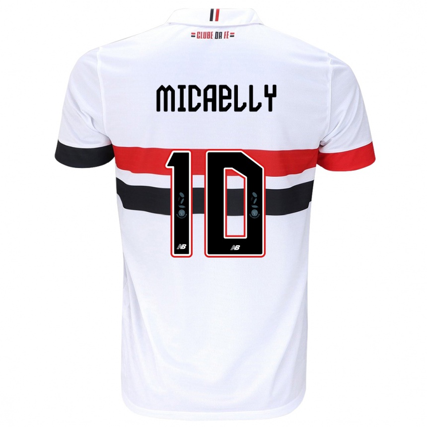 Niño Fútbol Camiseta Micaelly #10 Blanco Rojo Negro 1ª Equipación 2024/25