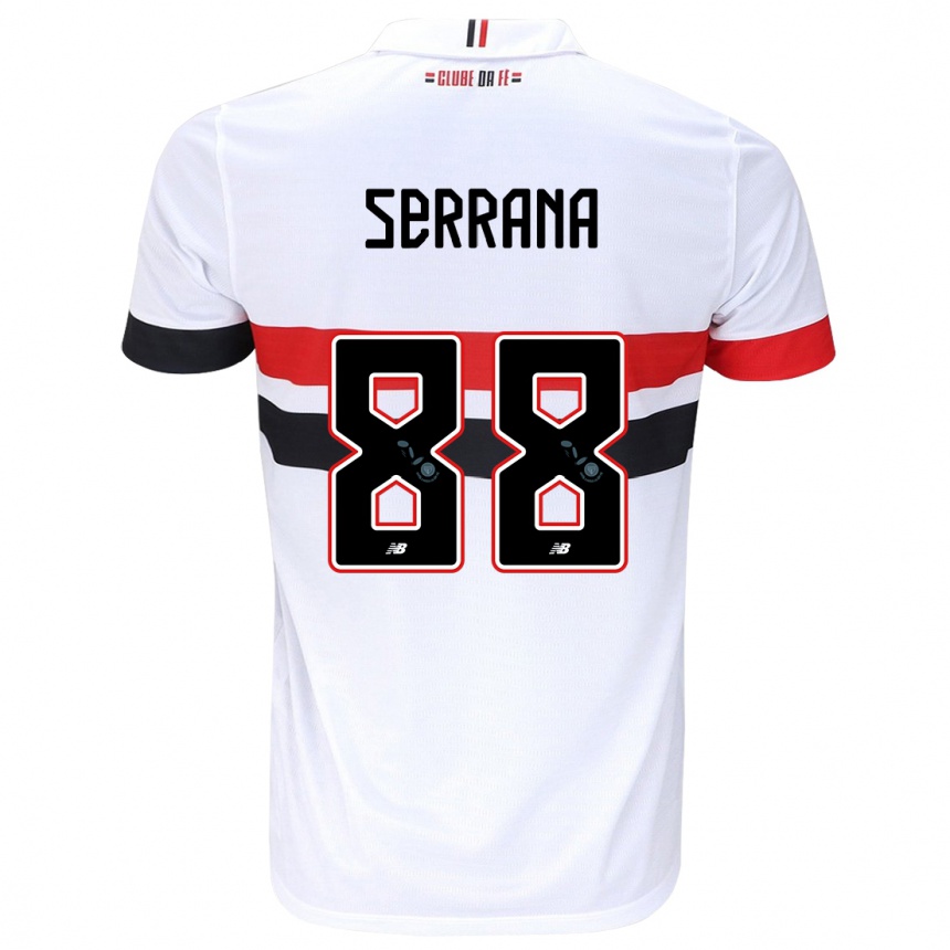 Niño Fútbol Camiseta Serrana #88 Blanco Rojo Negro 1ª Equipación 2024/25