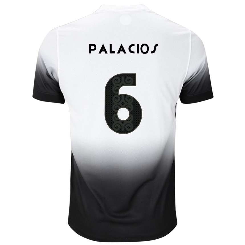 Niño Fútbol Camiseta Diego Palacios #6 Blanco Negro 1ª Equipación 2024/25