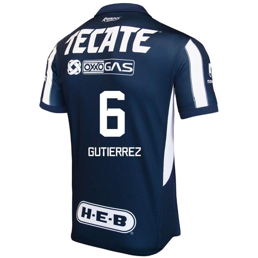 Niño Fútbol Camiseta Édson Gutiérrez #6 Azul Rojo Blanco 1ª Equipación 2024/25