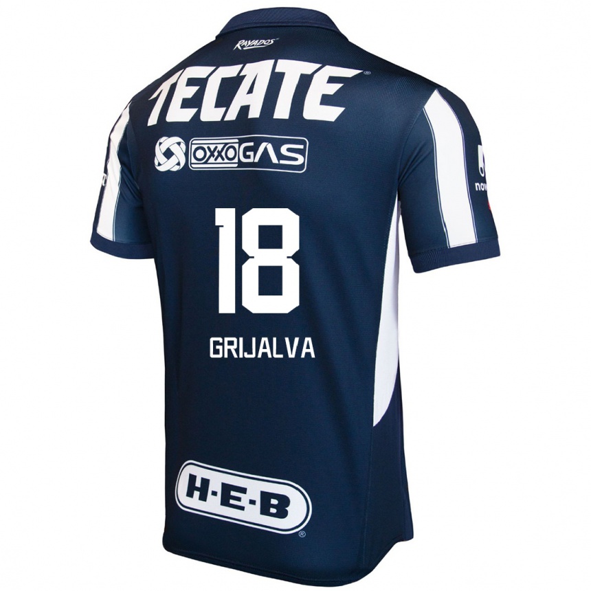 Niño Fútbol Camiseta Áxel Grijalva #18 Azul Rojo Blanco 1ª Equipación 2024/25