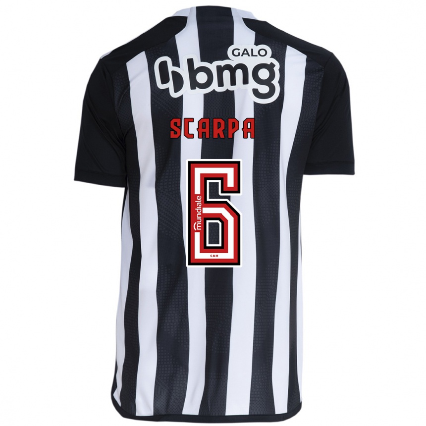 Niño Fútbol Camiseta Gustavo Scarpa #6 Blanco Negro 1ª Equipación 2024/25