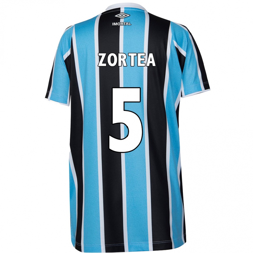 Niño Fútbol Camiseta Bernardo Zortea #5 Azul Negro Blanco 1ª Equipación 2024/25