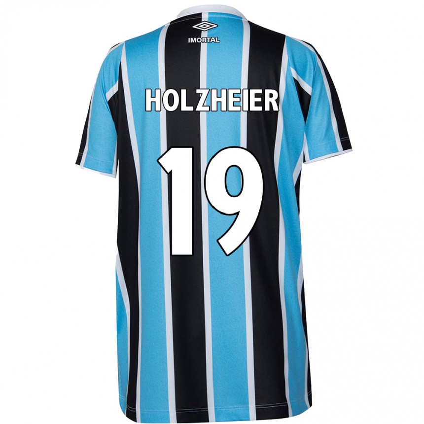 Niño Fútbol Camiseta Agostina Holzheier #19 Azul Negro Blanco 1ª Equipación 2024/25