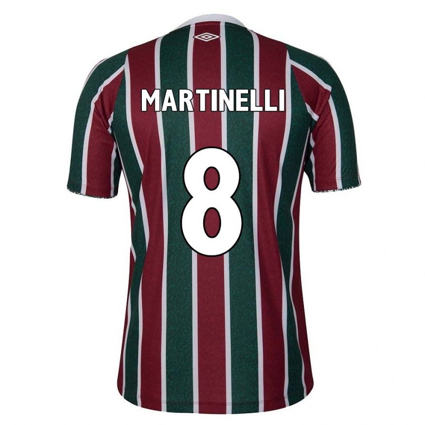 Niño Fútbol Camiseta Martinelli #8 Verde Granate Blanco 1ª Equipación 2024/25