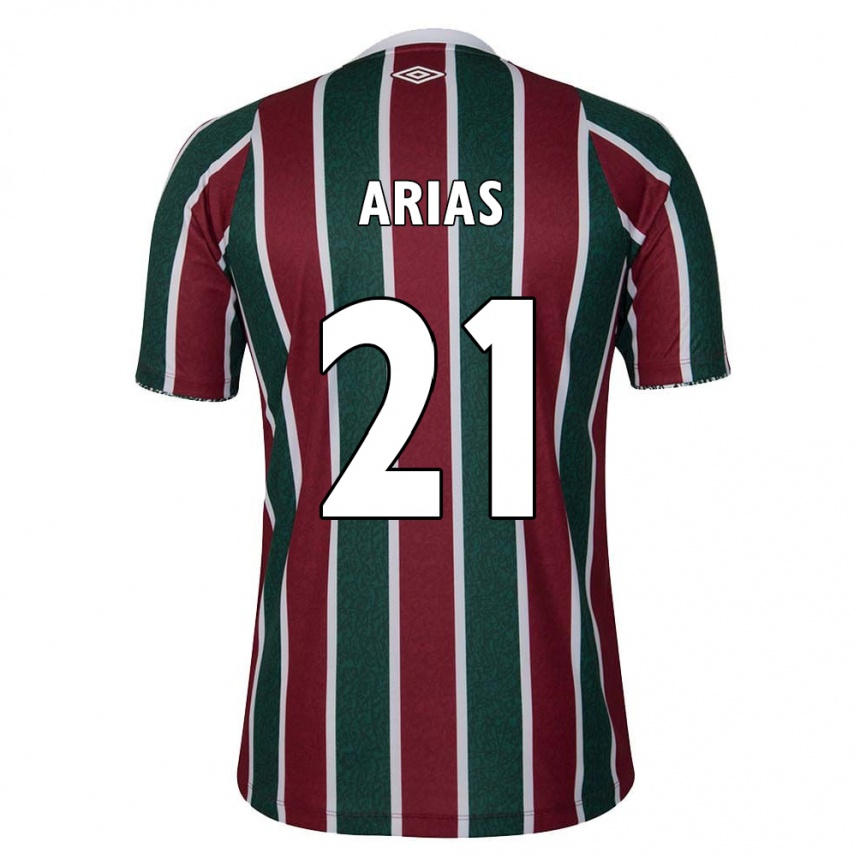 Niño Fútbol Camiseta Jhon Arias #21 Verde Granate Blanco 1ª Equipación 2024/25