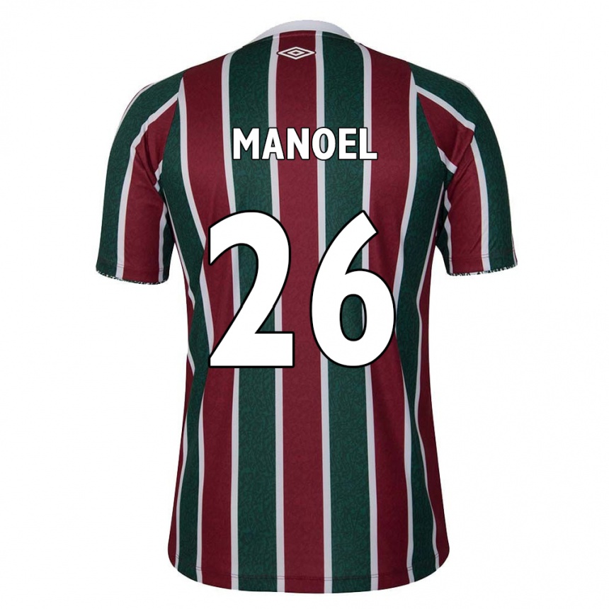 Niño Fútbol Camiseta Manoel #26 Verde Granate Blanco 1ª Equipación 2024/25