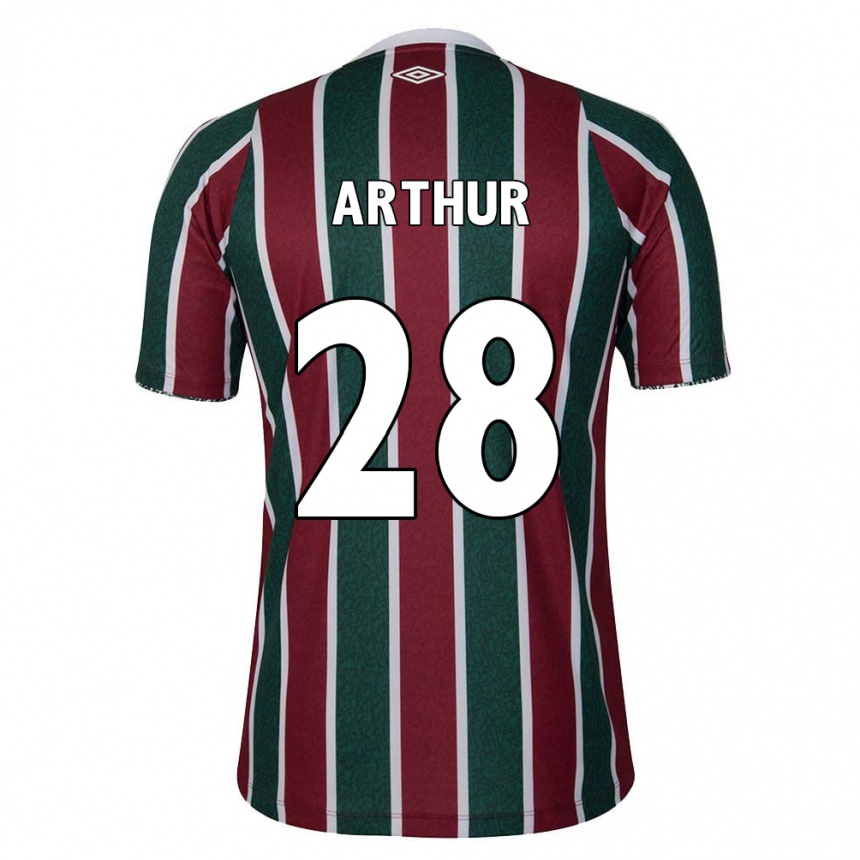 Niño Fútbol Camiseta Arthur #28 Verde Granate Blanco 1ª Equipación 2024/25