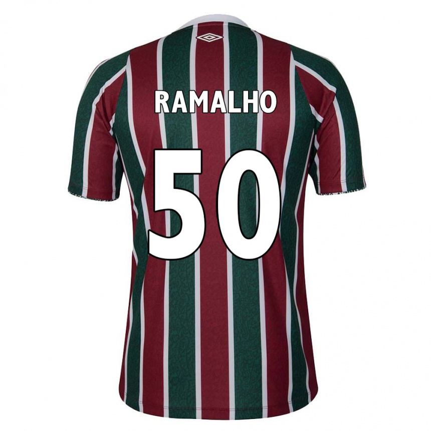 Niño Fútbol Camiseta Gustavo Ramalho #50 Verde Granate Blanco 1ª Equipación 2024/25