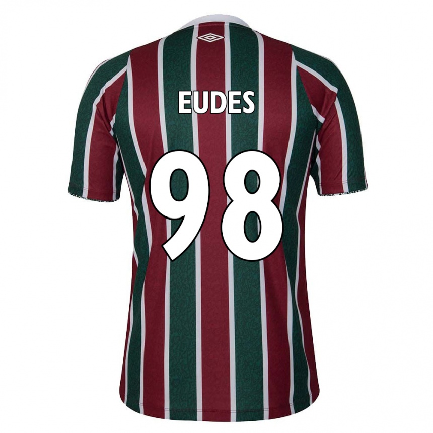 Niño Fútbol Camiseta Vitor Eudes #98 Verde Granate Blanco 1ª Equipación 2024/25