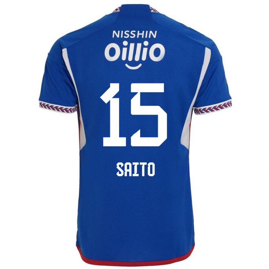 Niño Fútbol Camiseta Haru Saito #15 Azul Blanco Rojo 1ª Equipación 2024/25