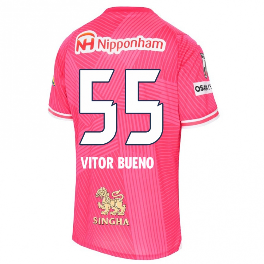 Niño Fútbol Camiseta Vitor Bueno #55 Rosa Blanco 1ª Equipación 2024/25