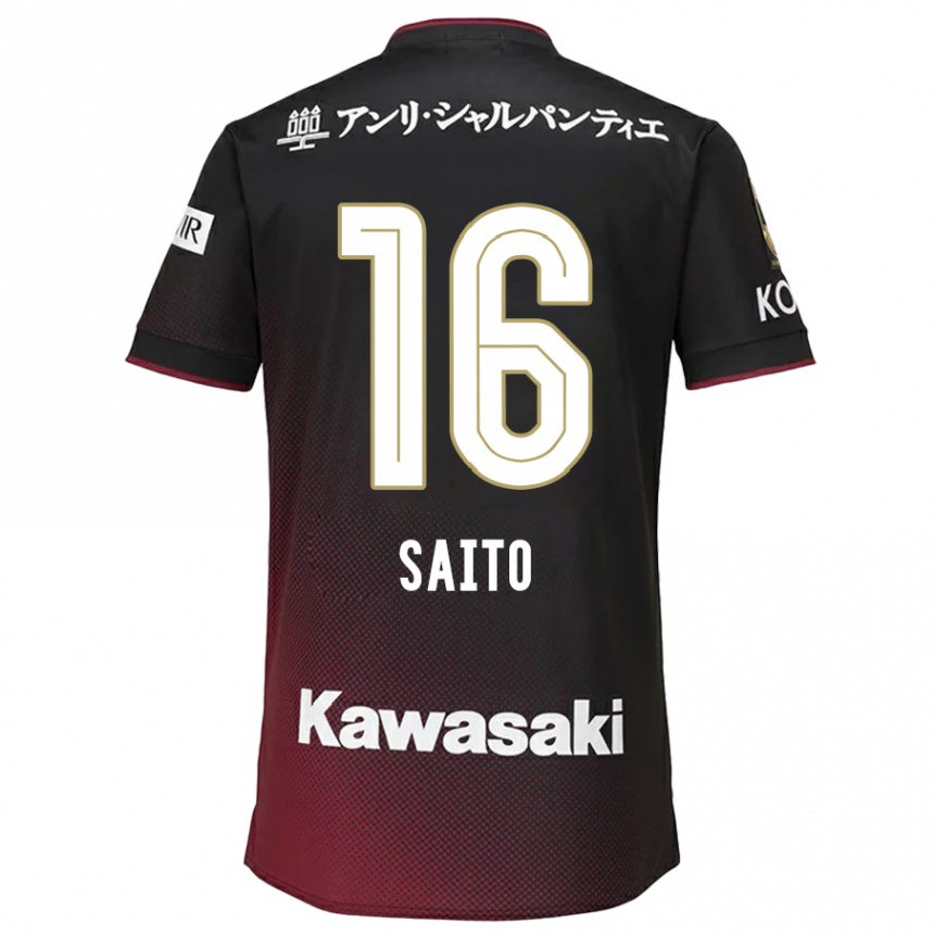 Niño Fútbol Camiseta Mitsuki Saito #16 Negro Rojo 1ª Equipación 2024/25