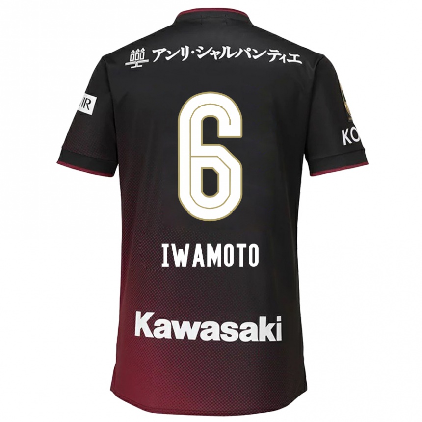 Niño Fútbol Camiseta Yuan Iwamoto #6 Negro Rojo 1ª Equipación 2024/25