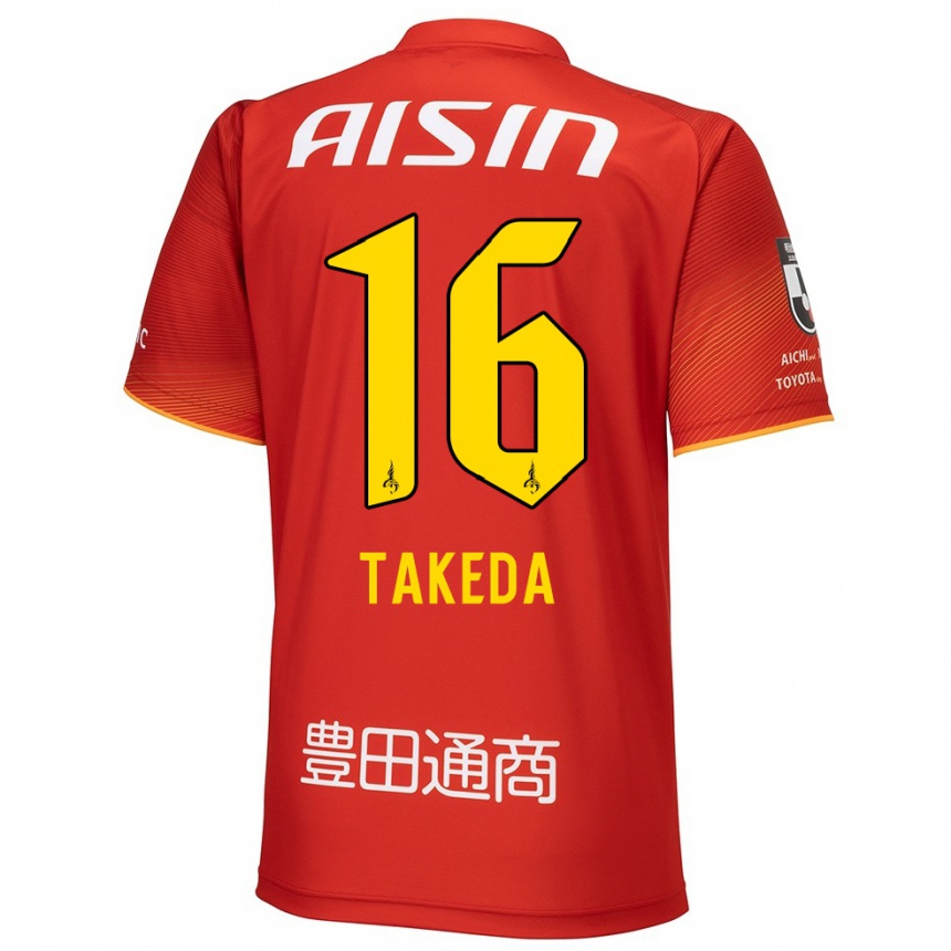 Niño Fútbol Camiseta Yohei Takeda #16 Rojo Blanco Amarillo 1ª Equipación 2024/25