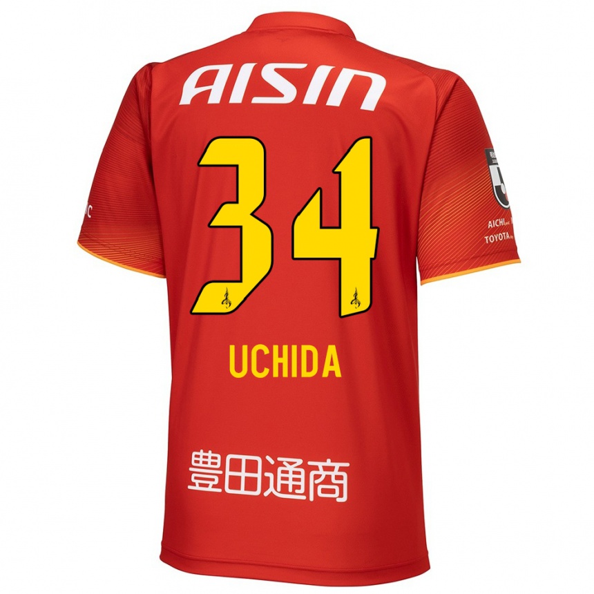 Niño Fútbol Camiseta Takuya Uchida #34 Rojo Blanco Amarillo 1ª Equipación 2024/25