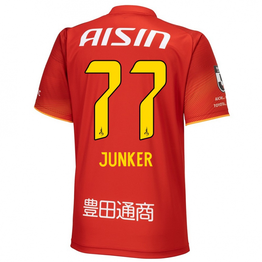 Niño Fútbol Camiseta Kasper Junker #77 Rojo Blanco Amarillo 1ª Equipación 2024/25