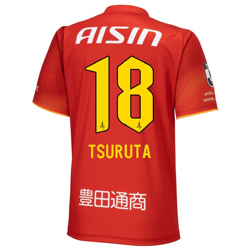 Niño Fútbol Camiseta Shu Tsuruta #18 Rojo Blanco Amarillo 1ª Equipación 2024/25