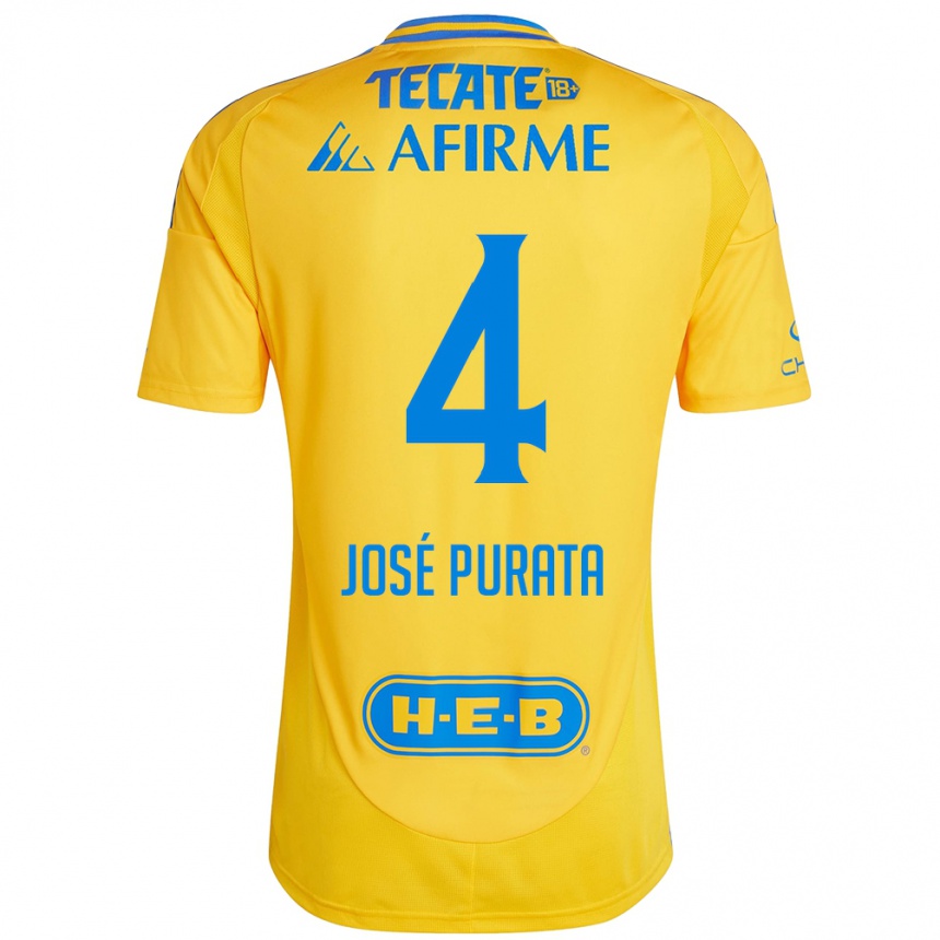 Niño Fútbol Camiseta Juan José Purata #4 Oro Amarillo 1ª Equipación 2024/25