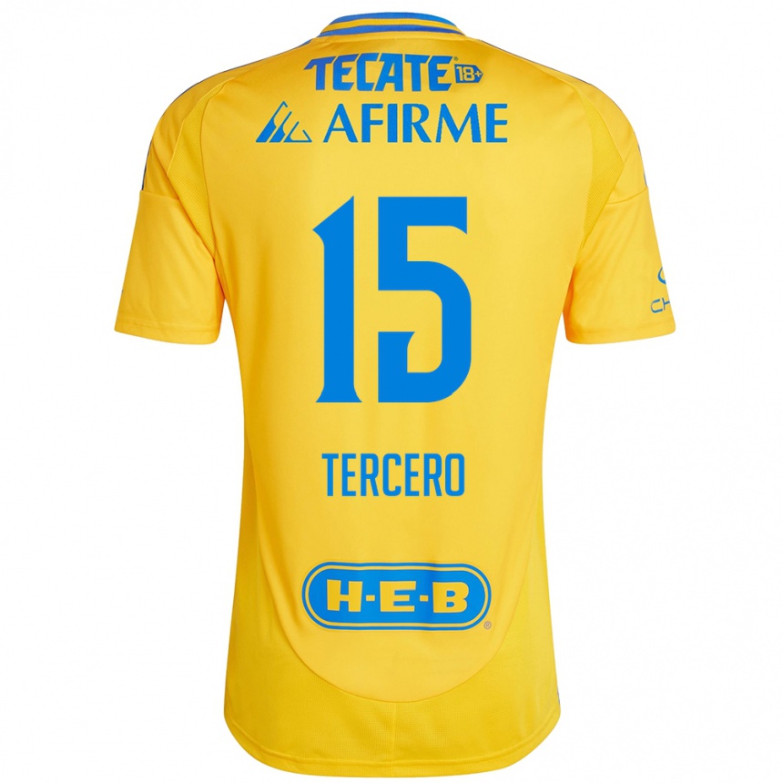 Niño Fútbol Camiseta Eduardo Tercero #15 Oro Amarillo 1ª Equipación 2024/25