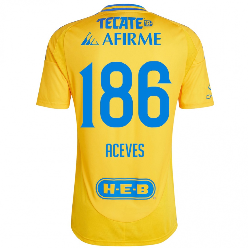 Niño Fútbol Camiseta Israel Aceves #186 Oro Amarillo 1ª Equipación 2024/25