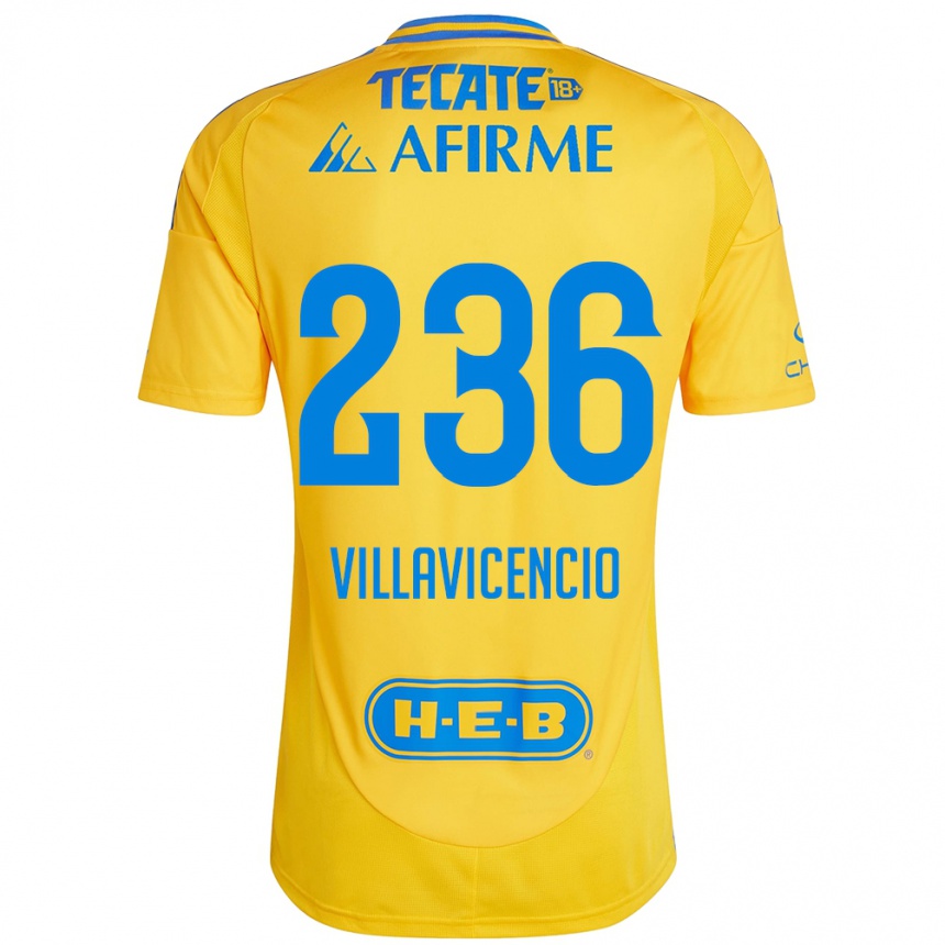 Niño Fútbol Camiseta Edgar Villavicencio #236 Oro Amarillo 1ª Equipación 2024/25