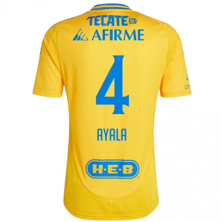 Niño Fútbol Camiseta Hugo Ayala #4 Oro Amarillo 1ª Equipación 2024/25