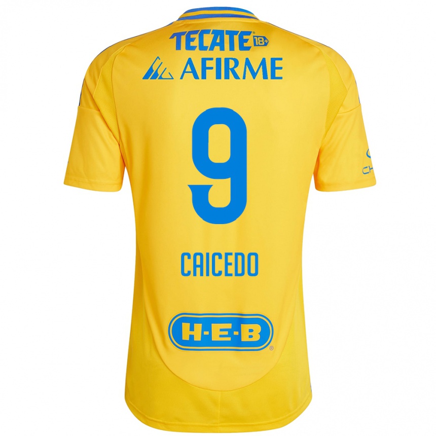 Niño Fútbol Camiseta Jordy Caicedo #9 Oro Amarillo 1ª Equipación 2024/25