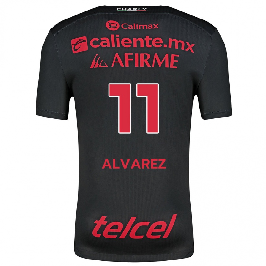 Niño Fútbol Camiseta Efraín Álvarez #11 Negro Rojo 1ª Equipación 2024/25