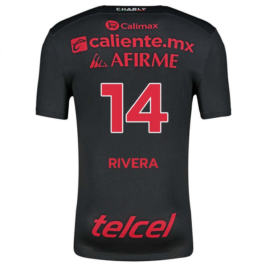 Niño Fútbol Camiseta Christian Rivera #14 Negro Rojo 1ª Equipación 2024/25