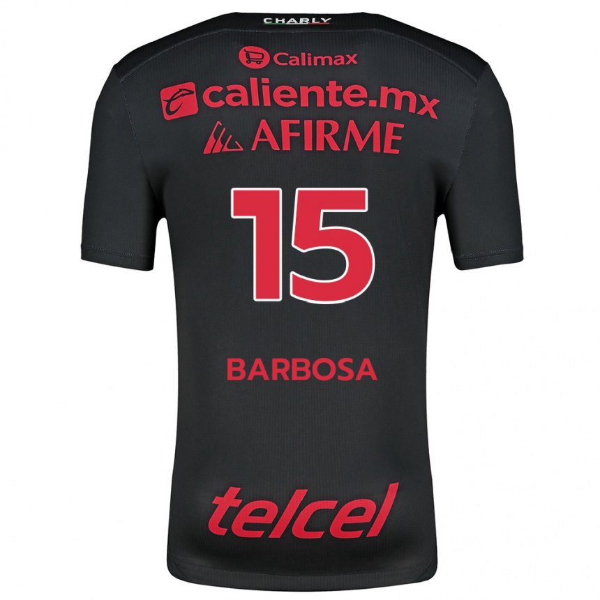 Niño Fútbol Camiseta Diego Barbosa #15 Negro Rojo 1ª Equipación 2024/25