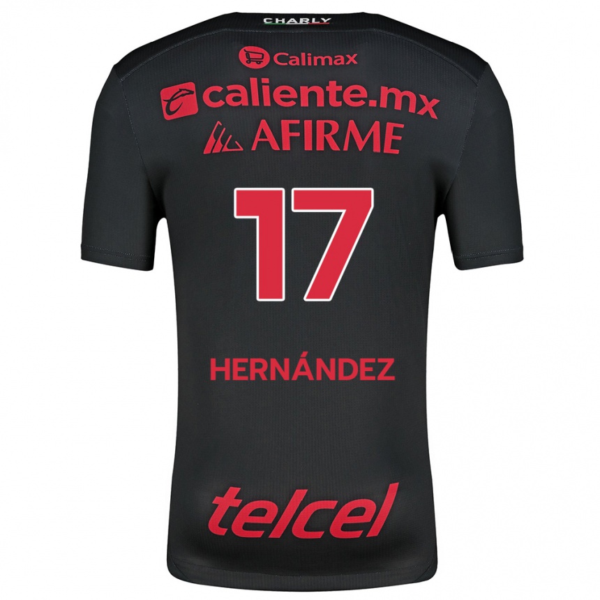 Niño Fútbol Camiseta Rubén Hernández #17 Negro Rojo 1ª Equipación 2024/25