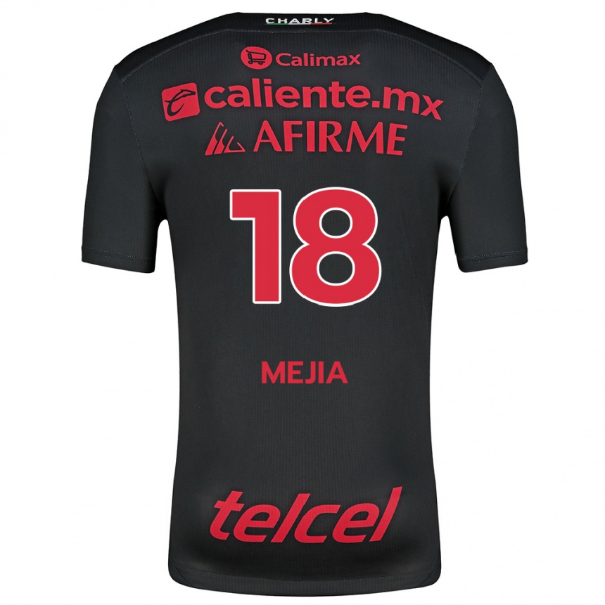 Niño Fútbol Camiseta Aarón Mejía #18 Negro Rojo 1ª Equipación 2024/25