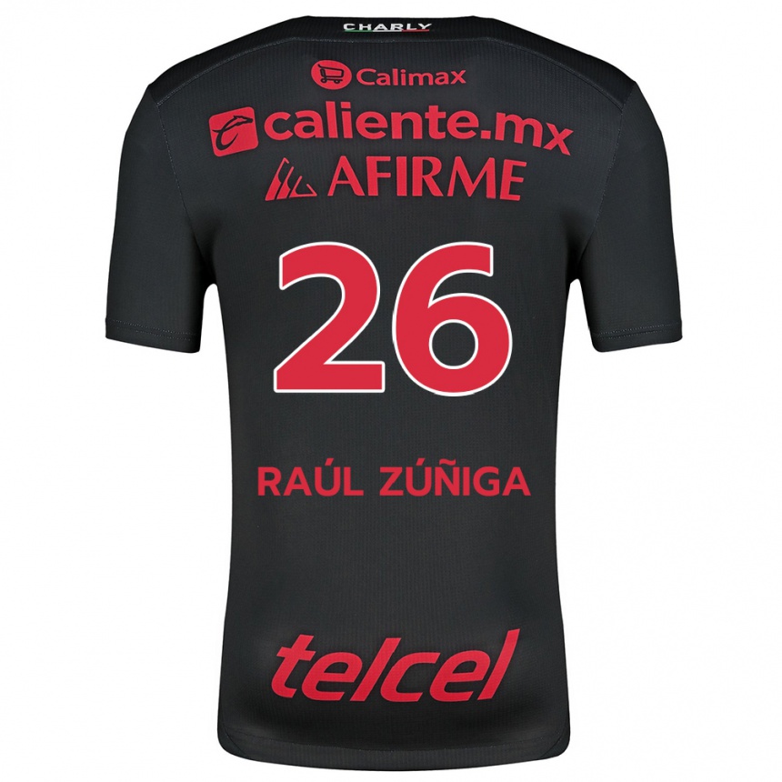 Niño Fútbol Camiseta José Raúl Zúñiga #26 Negro Rojo 1ª Equipación 2024/25