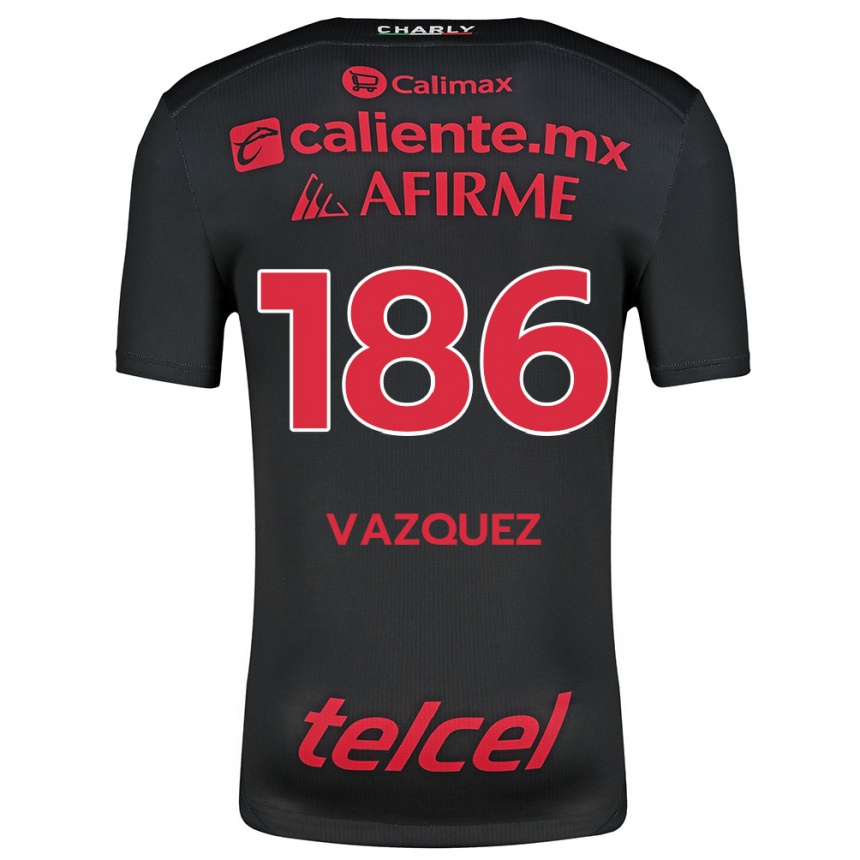 Niño Fútbol Camiseta Octavio Vázquez #186 Negro Rojo 1ª Equipación 2024/25