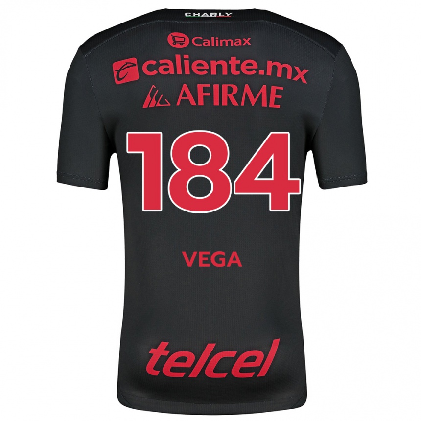 Niño Fútbol Camiseta Daniel Vega #184 Negro Rojo 1ª Equipación 2024/25