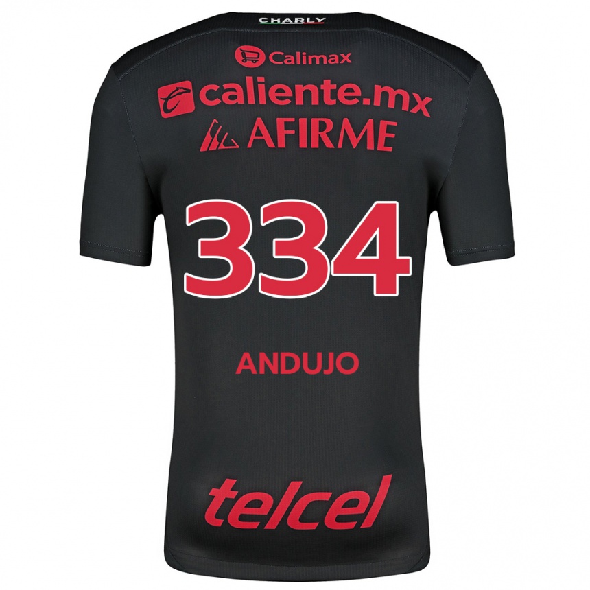 Niño Fútbol Camiseta Favio Andujo #334 Negro Rojo 1ª Equipación 2024/25